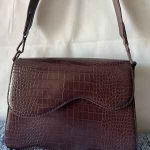 HVISK Elegant Brown Crocodile-Embossed Shoulder Bag